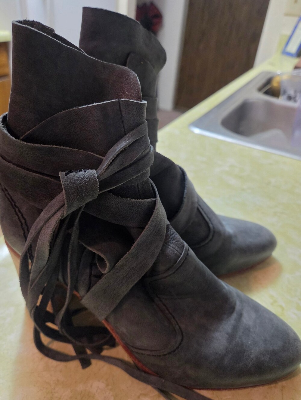 Free People Charcoal Suede Wrap Ankle Booties